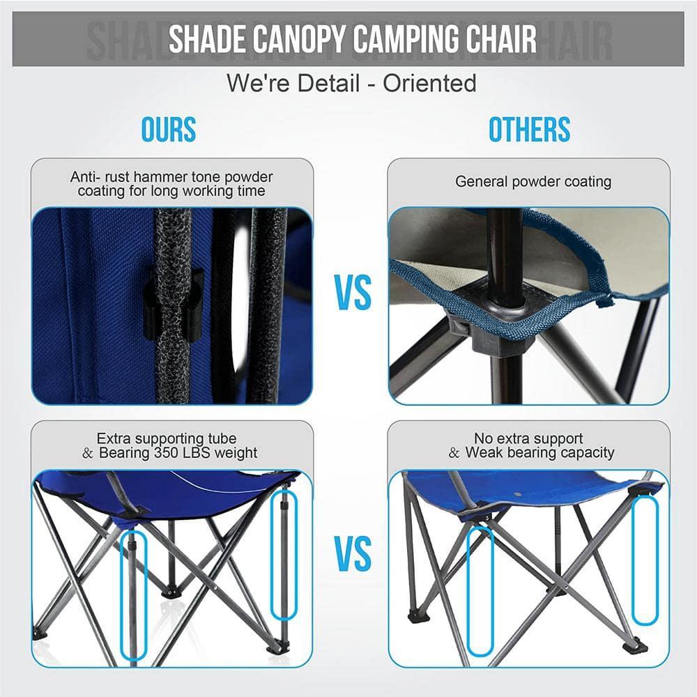 Topcobe Portable Folding Beach Canopy Chair with Cup Holders, Camping Chairs with Canopy, Blue