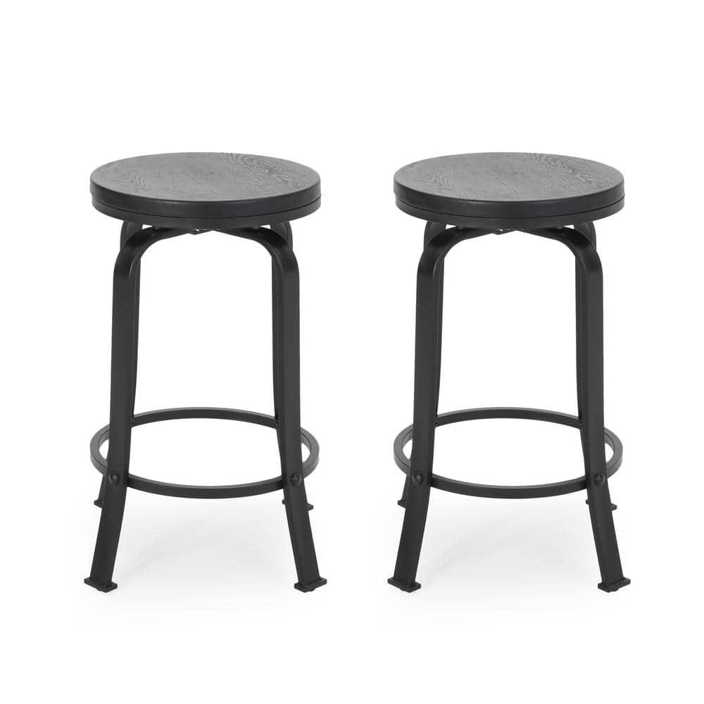 Noble House Skyla Modern Swivel Counter Stool in Black (Set of 2)