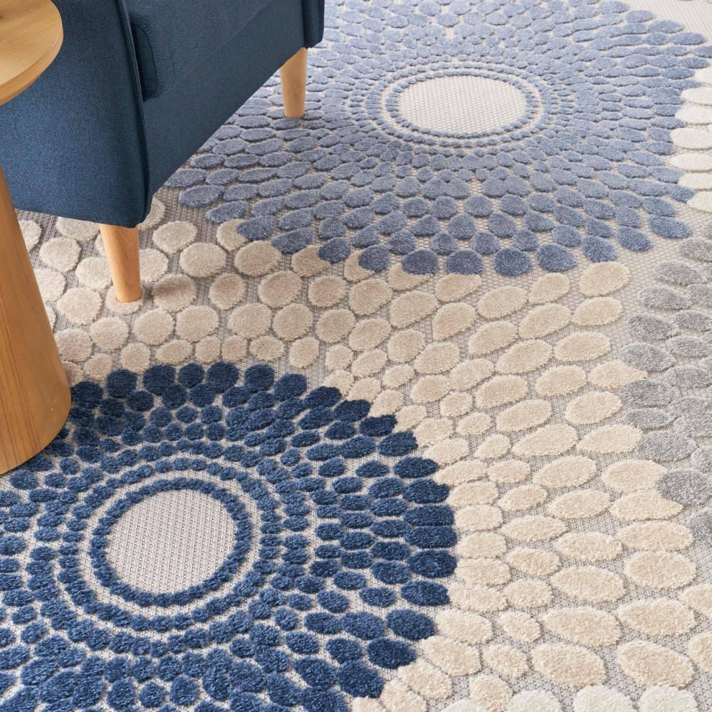 Nourison Aloha Bold Geometric Flatweave High-Low Indoor Outdoor Area Rug Blue/Grey 7'10" x 10'6"