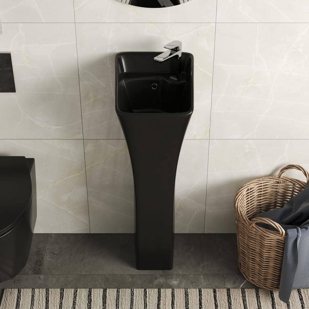 Deervalley Small Pedestal Bathroom Sink 11"L X 13"W X 35"H Ceramic One Piece Bath Sink With Overflow