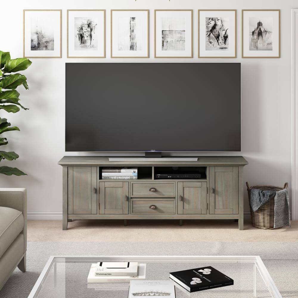 Redmond SOLID WOOD 72 inch TV Media Stand in Distressed Grey For TVs up to 80 inches