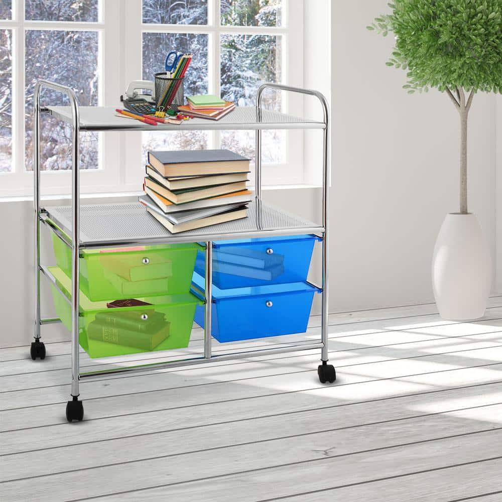 Costway 4 Drawers Rolling Storage Cart Metal Rack Shelf Home Office Furniture 2 Shelves