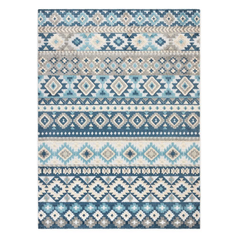 TOWN & COUNTRY EVERYDAY Dahlia Southwestern Stripe Outdoor Rug Blue Multi