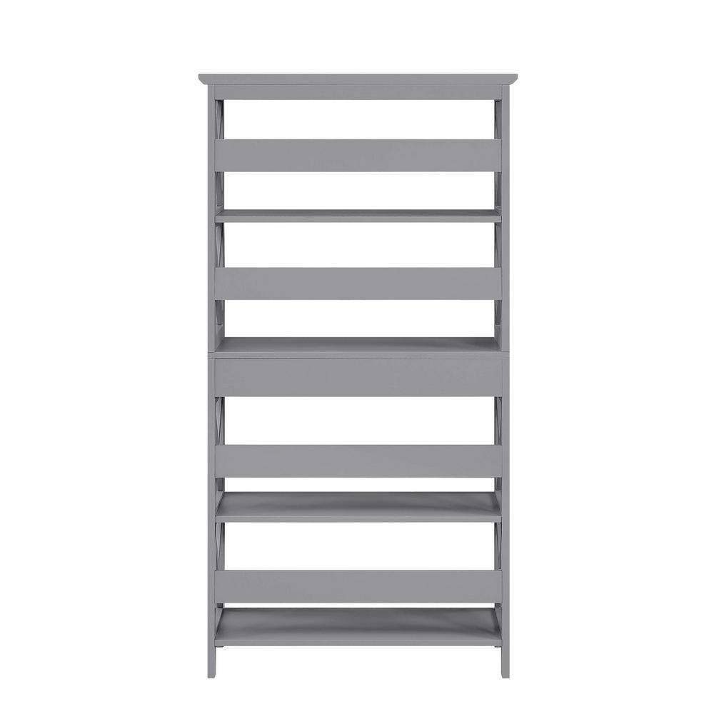 Convenience Concepts Oxford Five-Tier Bookcase with Drawer in Gray Wood Finish
