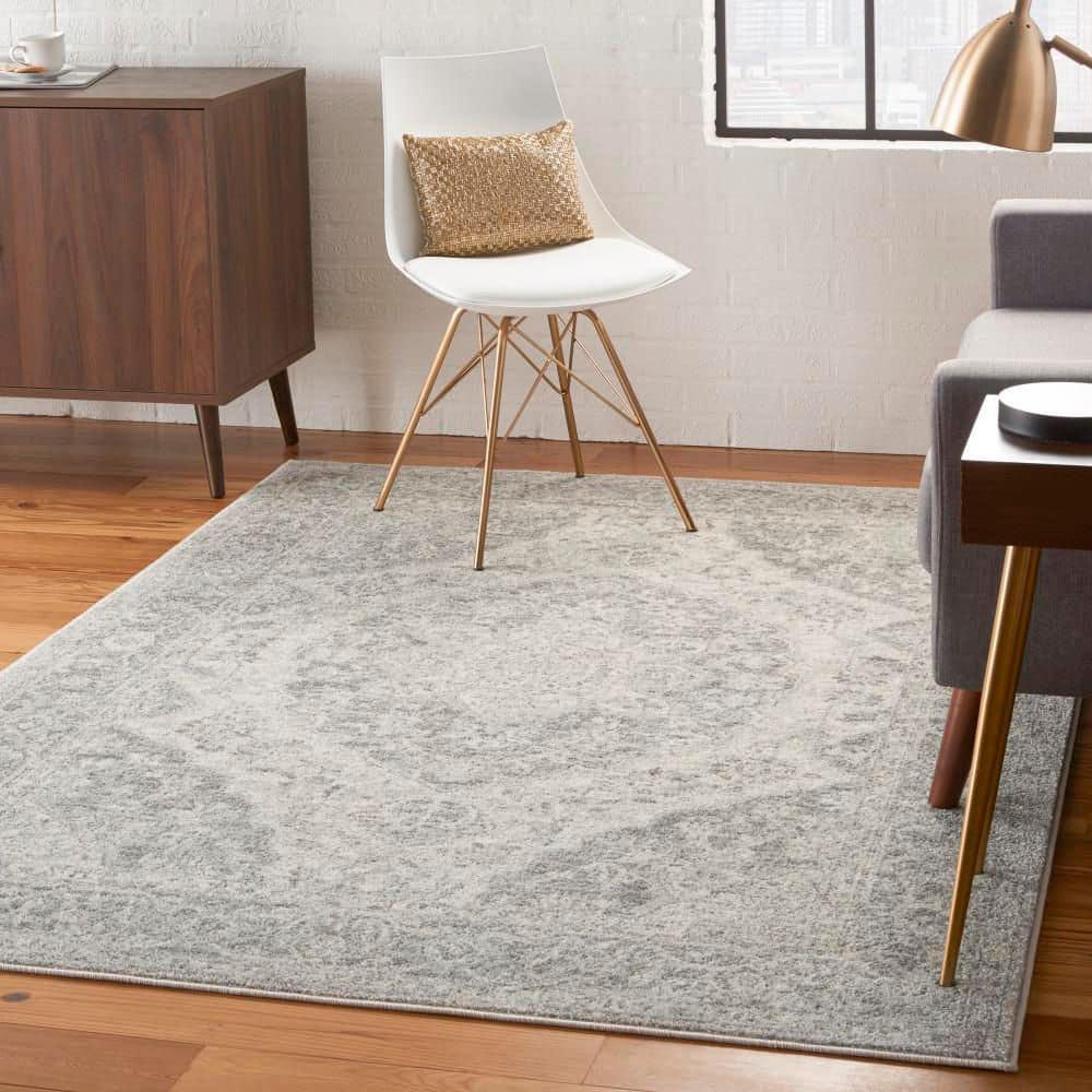 Nourison Tranquil Vintage Persian Center Medallion Area Rug Ivory Grey 5'3" x 7'3"