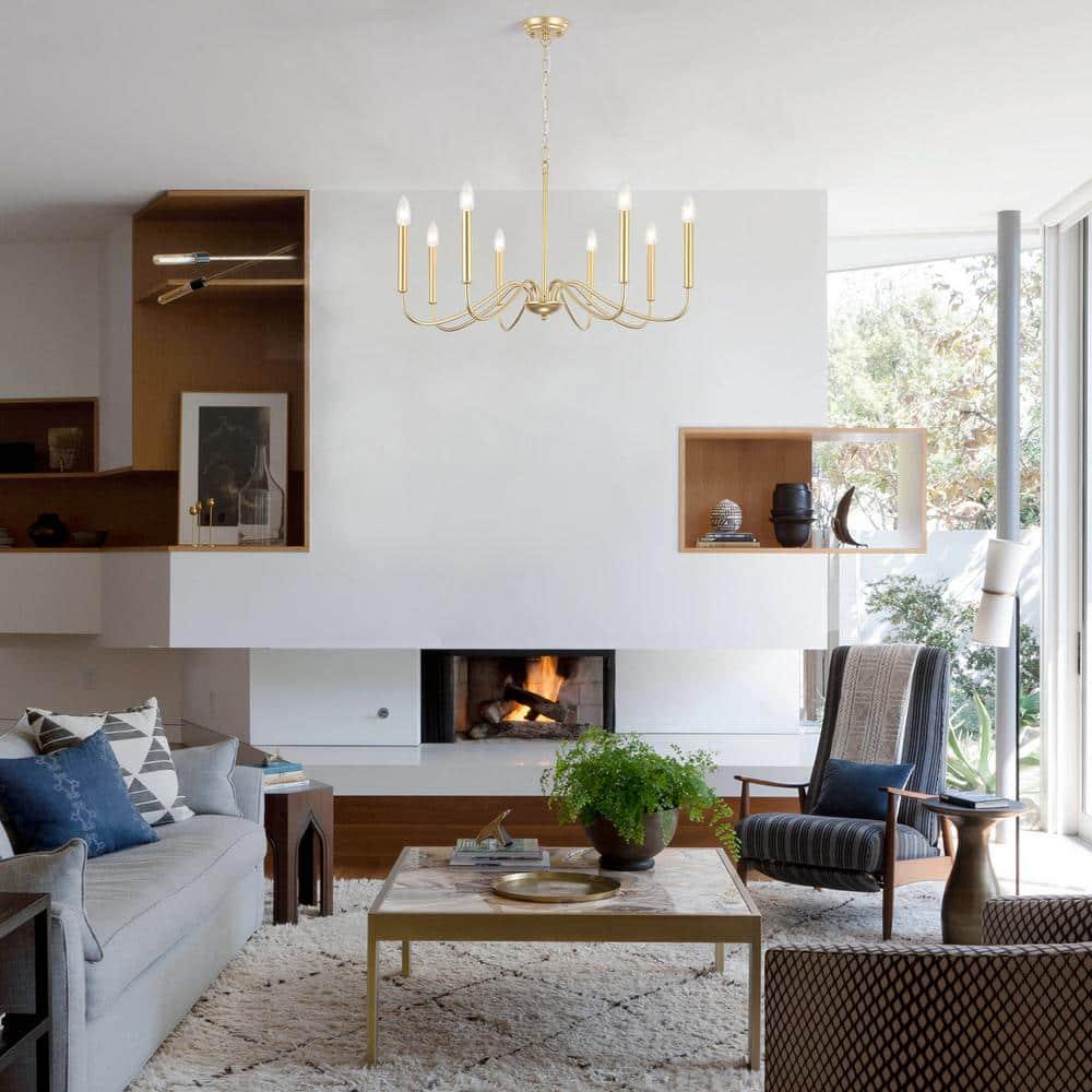 Generies Antique Gold Farmhouse Chandelier, 8 Light Rustic Lighting Fixture Modern Industrial Candle Ceiling Light for Dining Room, Bedroom, Foyer, Living Room, Kitchen Island, Entryway