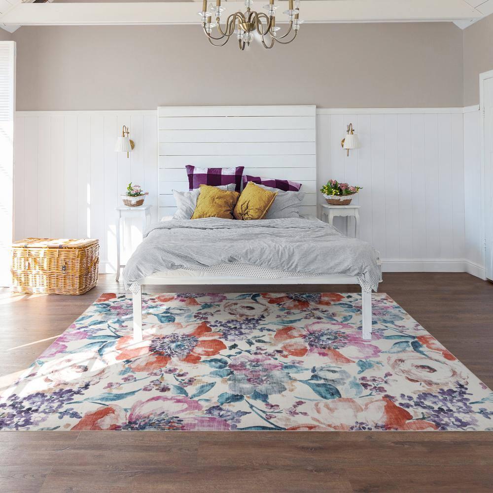 Gertmenian Crystal Print Flora Casual Floral Floral Washable Flat Pile Indoor Area Rug