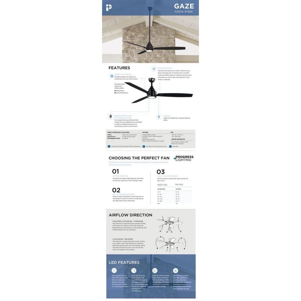 Gaze Collection 60" LED Three-Blade Ceiling Fan
