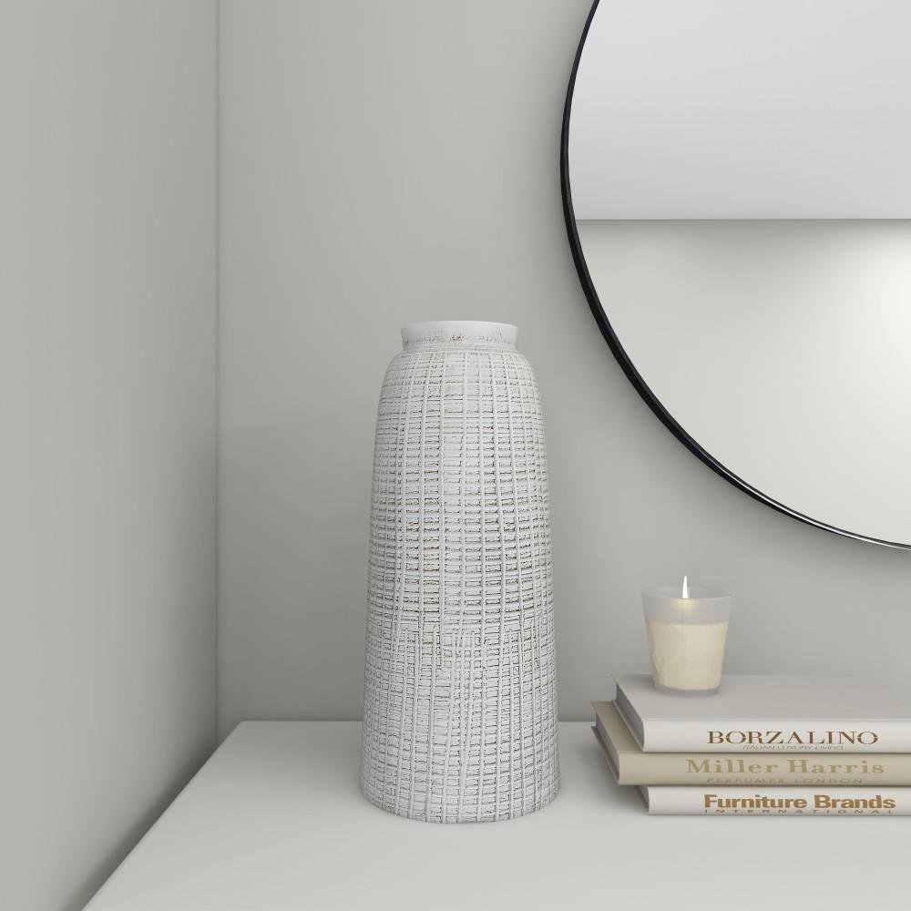 17" x 7.5" Terracotta Vase White - Olivia & May: Coastal Style, Indoor Ceramic, Round Amphora