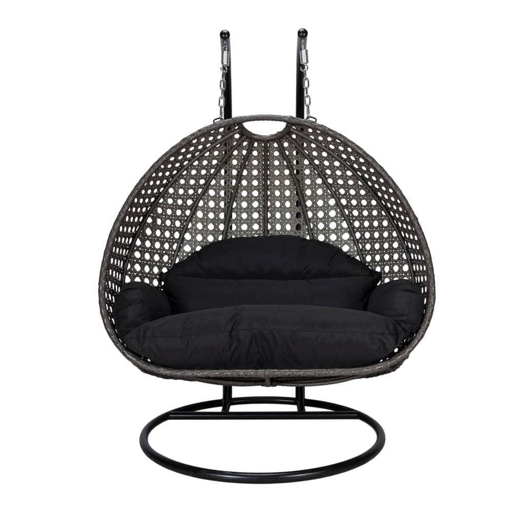 LeisureMod Charcoal Wicker Hanging 2 person Egg-Shaped Swing Chair, Black