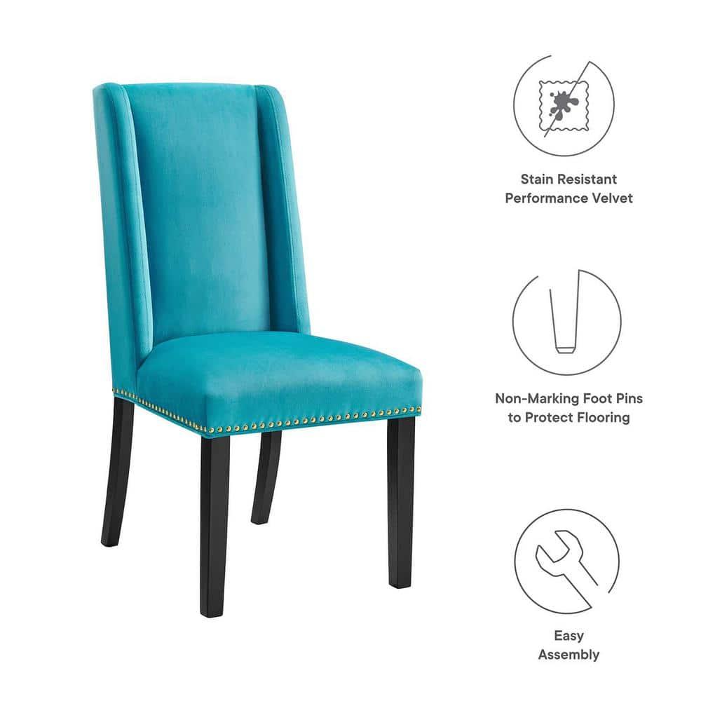 Modway Baron 19.5" Modern Velvet Dining Chairs in Blue/Black (Set of 2)