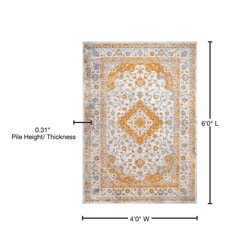 4'x6' Indhira Ornate Medallion Persian Area Rug, Orange/Cream - JONATHAN Y