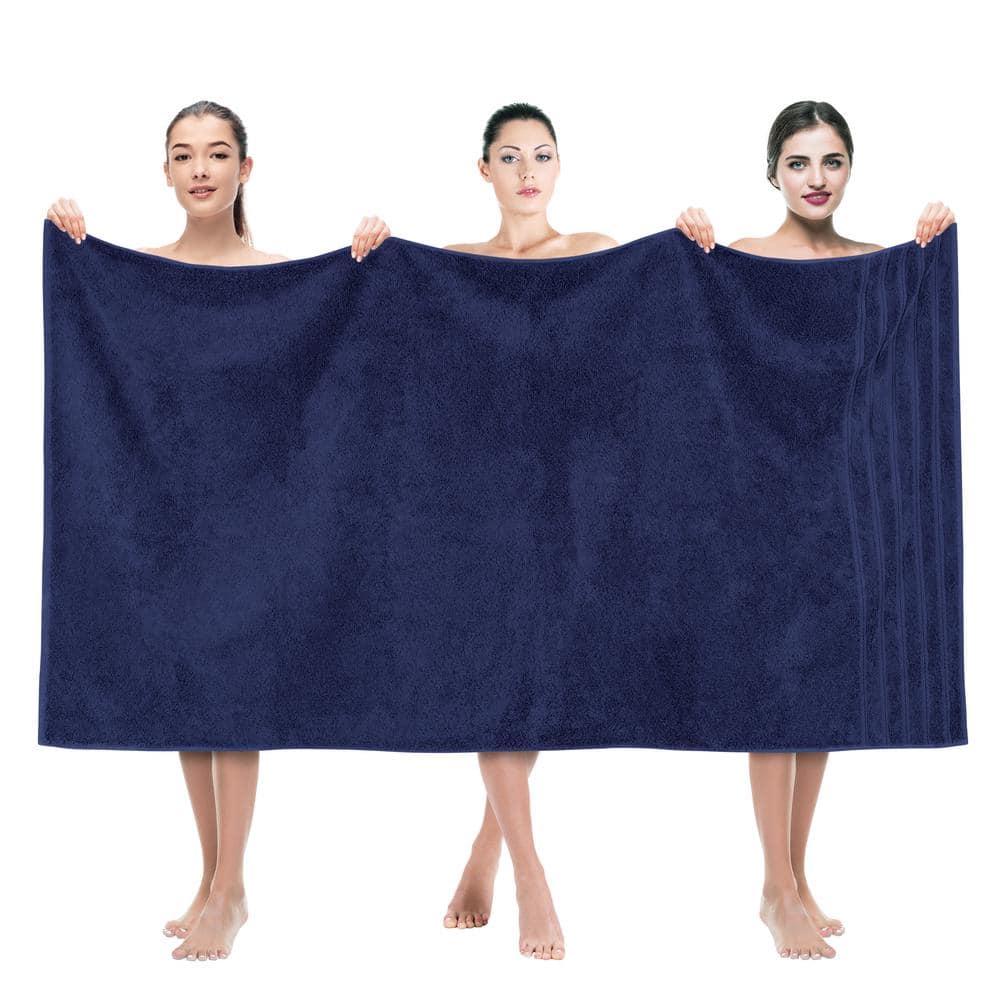 American Soft Linen Luxury 35x70 Jumbo Large Bath Towel, 100% Cotton Turkish Bath Towel Sheet, Navy Blue