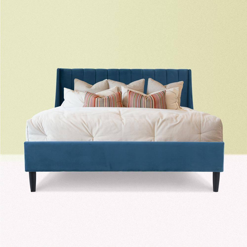 Sandy Wilson Home Aspen Tufted Headboard Platform Bed Queen Satin Teal Velvet