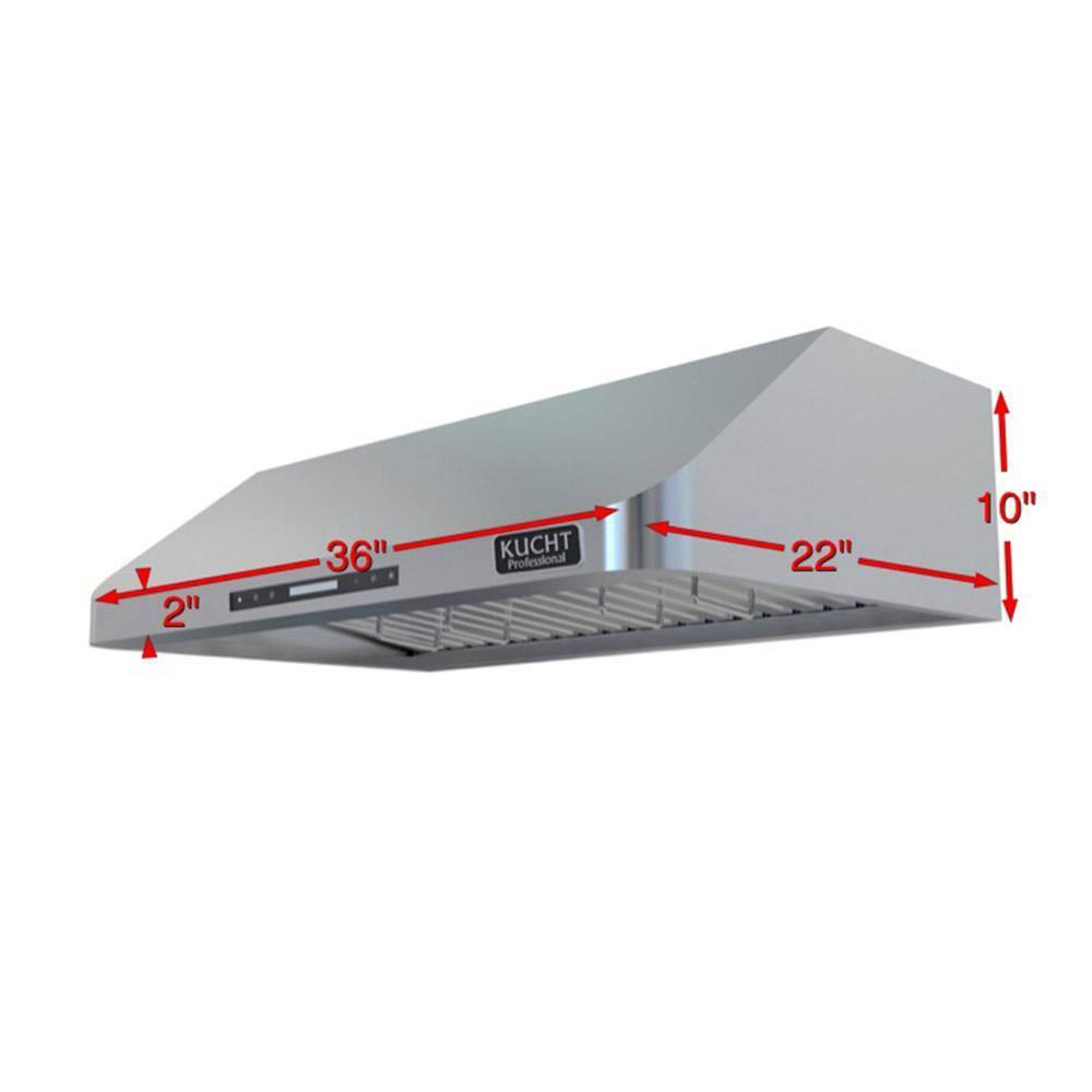 Kucht 36" Stainless Steel 900 CFM Ducted (Vented) Under Cabinet Range Hood with Baffle Filter