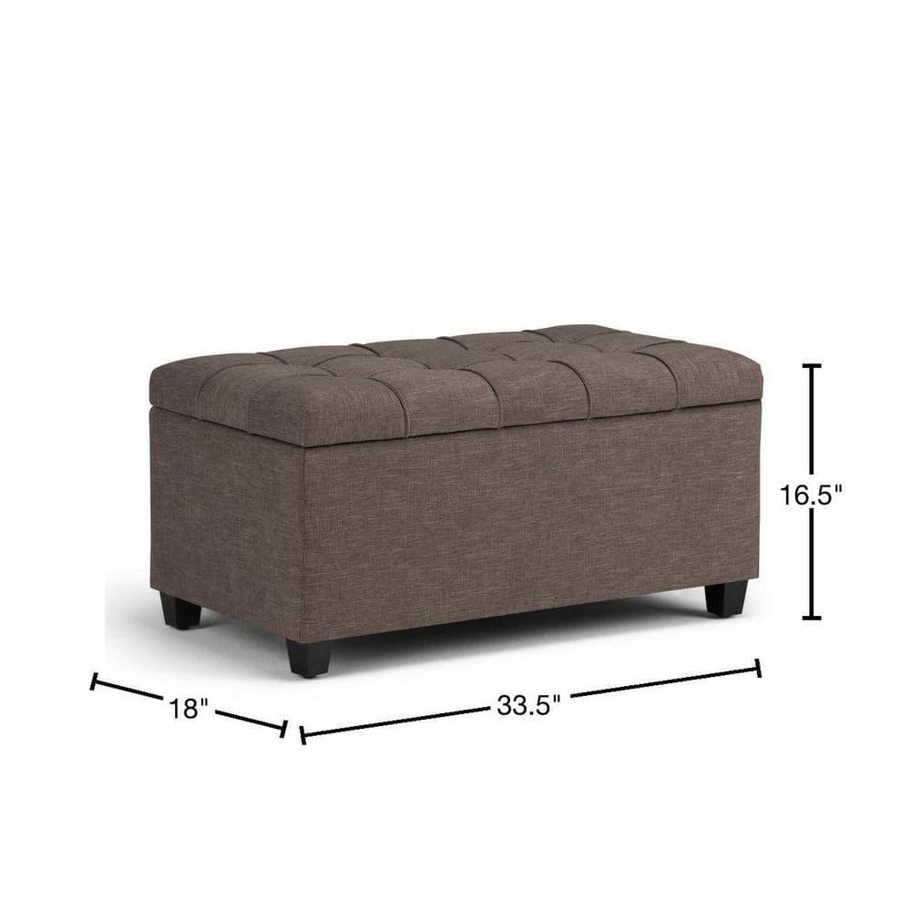 Simpli Home Sienna 33"W Upholstered Storage Ottoman Bench with Lift-Up Tufted Top