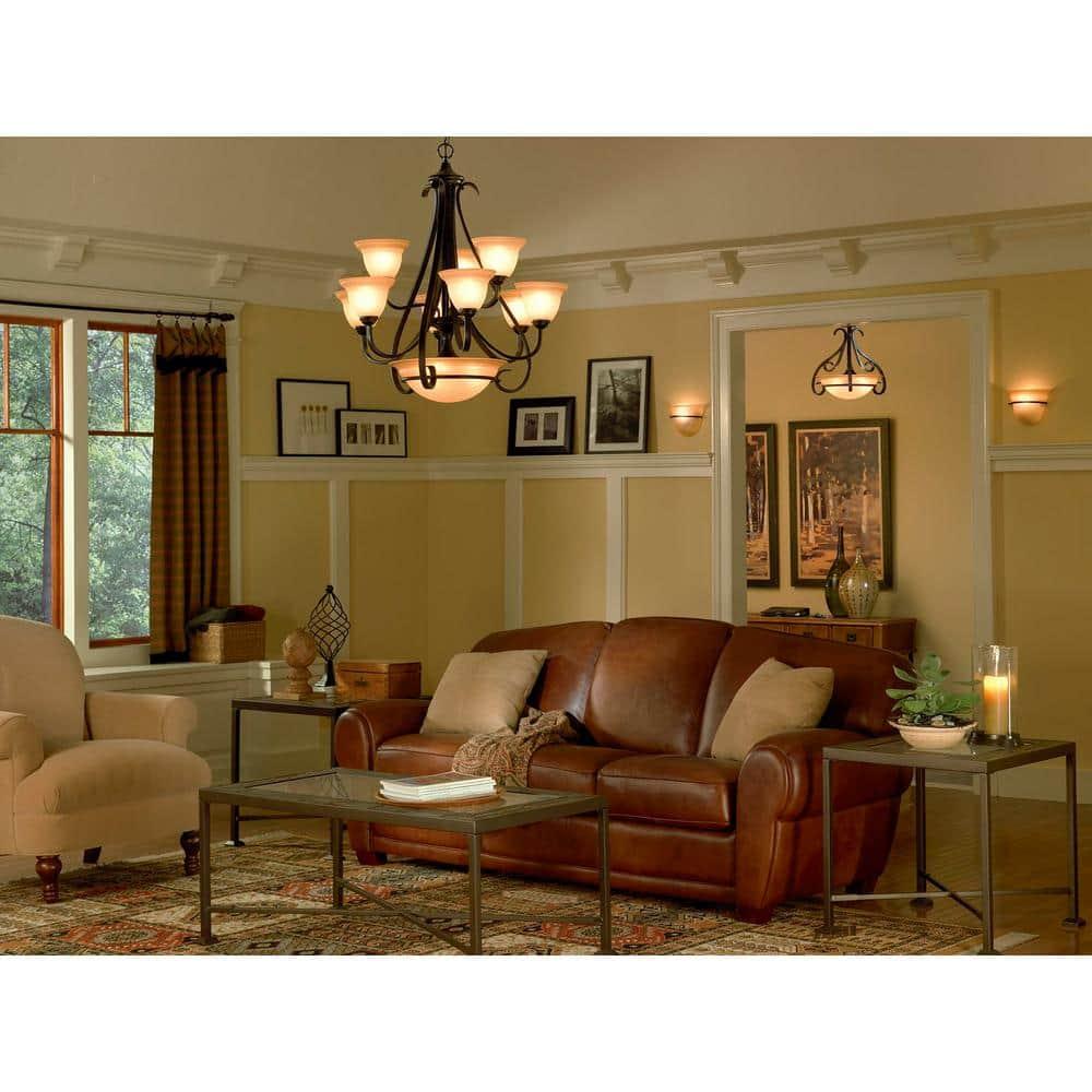 Progress Lighting Torino 3-Light Semi-Flush in Forged Bronze with Etched White Glass Bowl