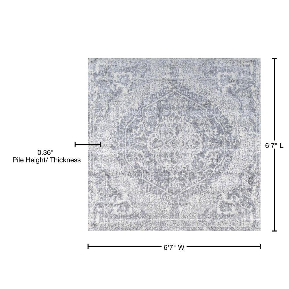 6' x 6' Modern Persian Vintage Medallion Area Rug, Gray/Ivory - JONATHAN Y
