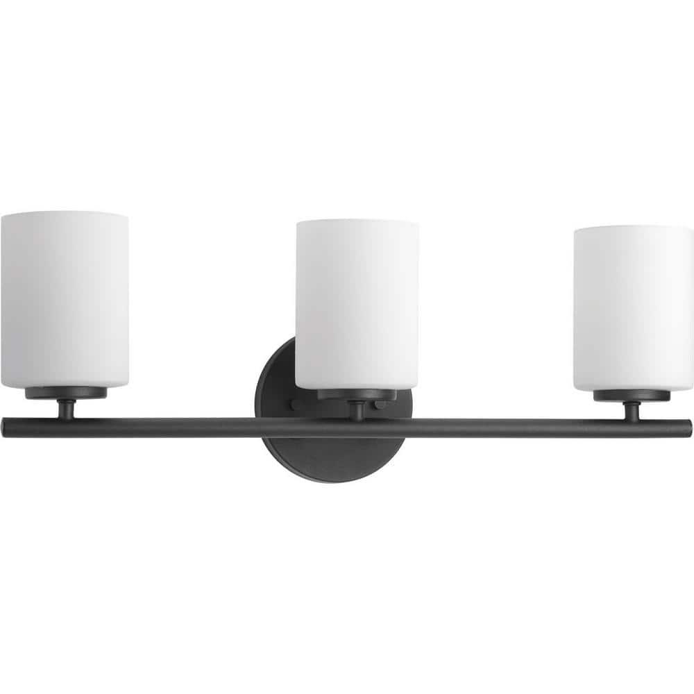 Progress Lighting Replay Collection 3-Light Bath Vanity in Textured Black, Porcelain Material, Up/Down Mounting, Shade Included
