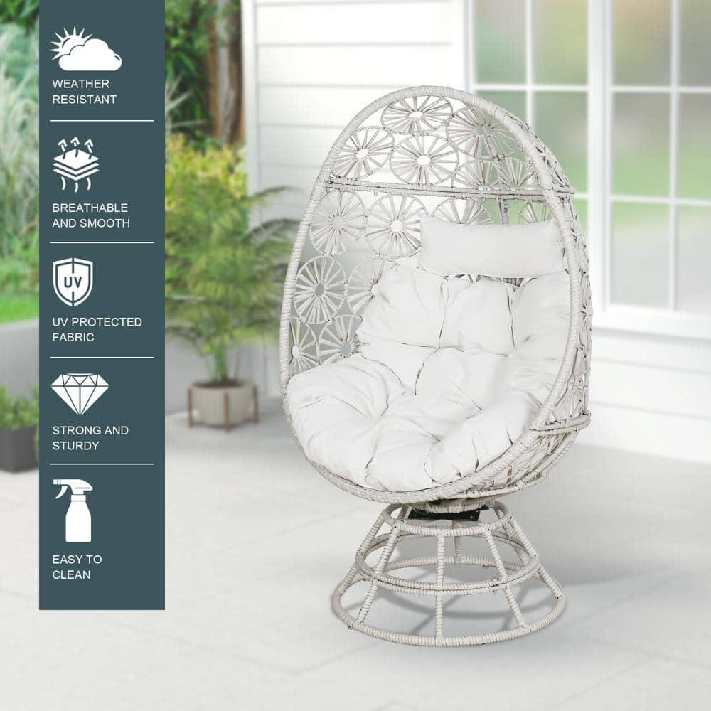 Ulax Furniture Wicker Egg Chair Indoor Outdoor Swivel Lounge Egg Chair with Cushions for Patio, Backyard, Living Room