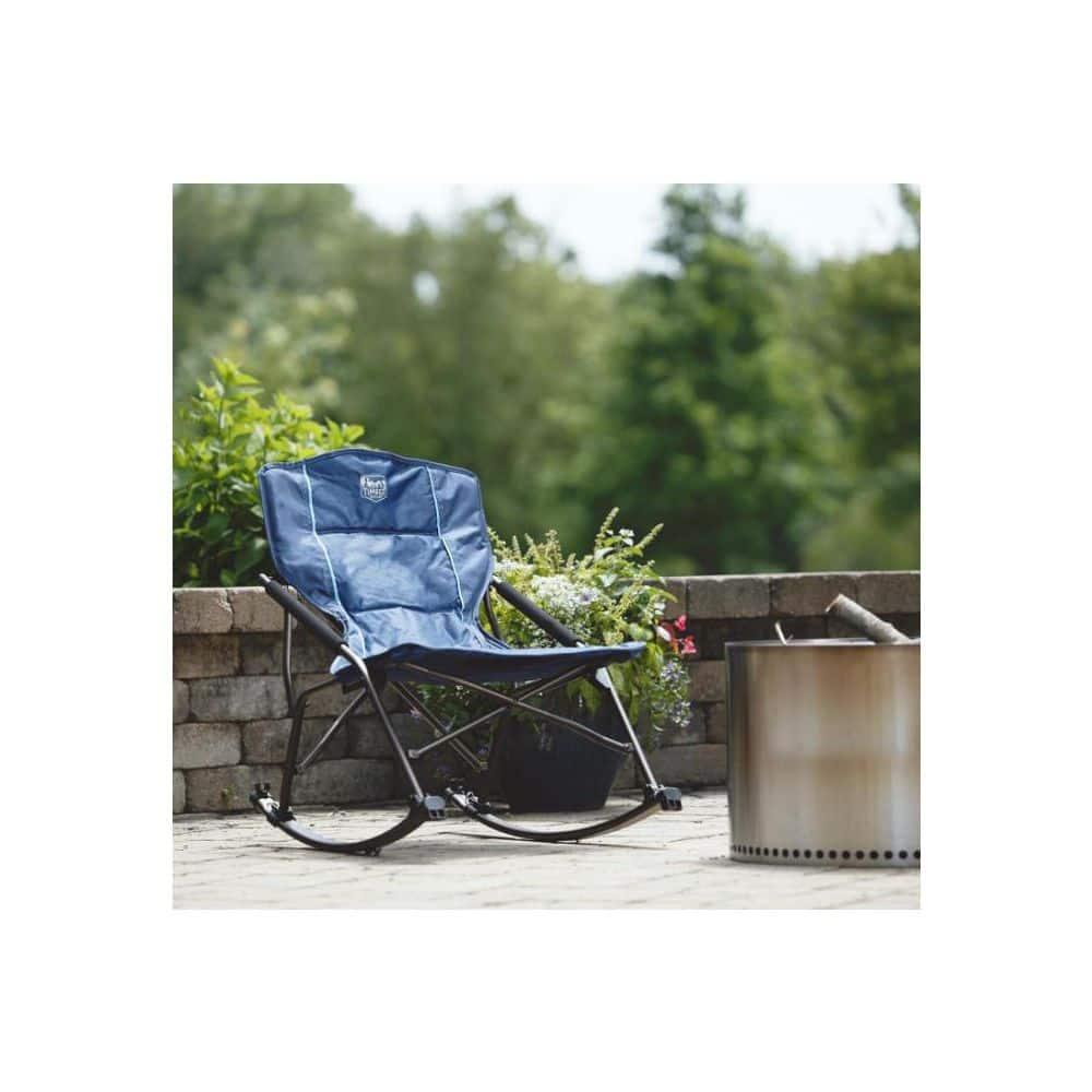 Folding Rocking Camping Chair with Hard Armrests, Portable Outdoor Rocker for Patio, Garden, Lawn, Supports up to 250 lbs, Blue