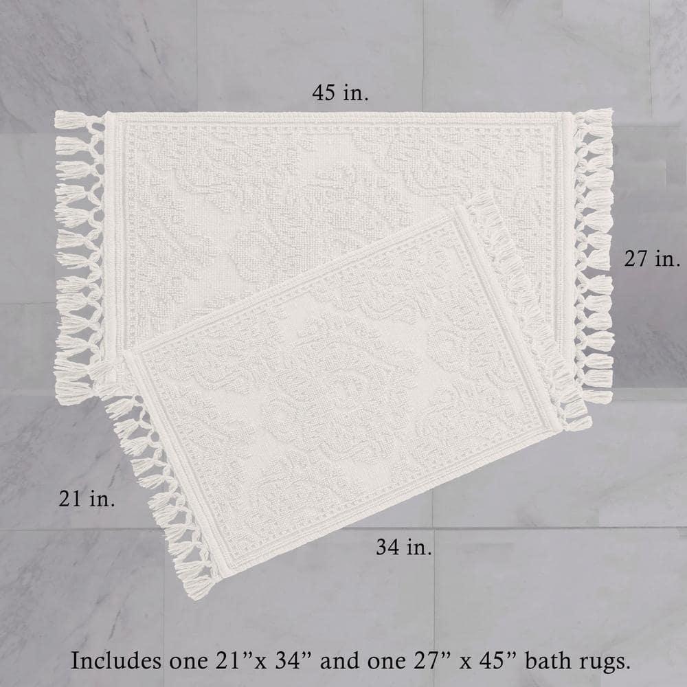 Jean Pierre Ricardo Cotton Fringe 2-Piece Bath Rug Set, White