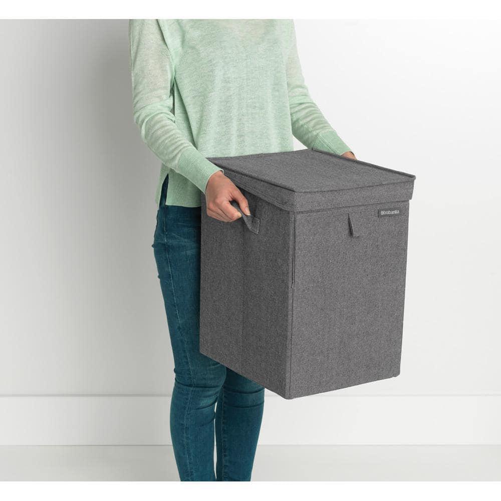 Gray Cotton Polyester Stackable Rectangular Laundry Hamper with Lid