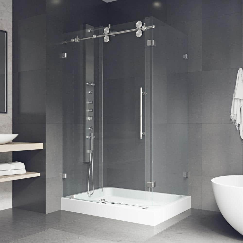 VIGO Winslow 48" W x 36" D x 80" H Sliding Frameless Shower Enclosure with 3/8  Clear Glass&Base VG6051STCL48WL