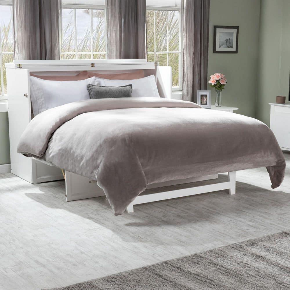 Queen Deerfield Murphy Bed Chest with Charging Station White - AFI: Space-Saving, Fold-Out Mattress, Elegant Design