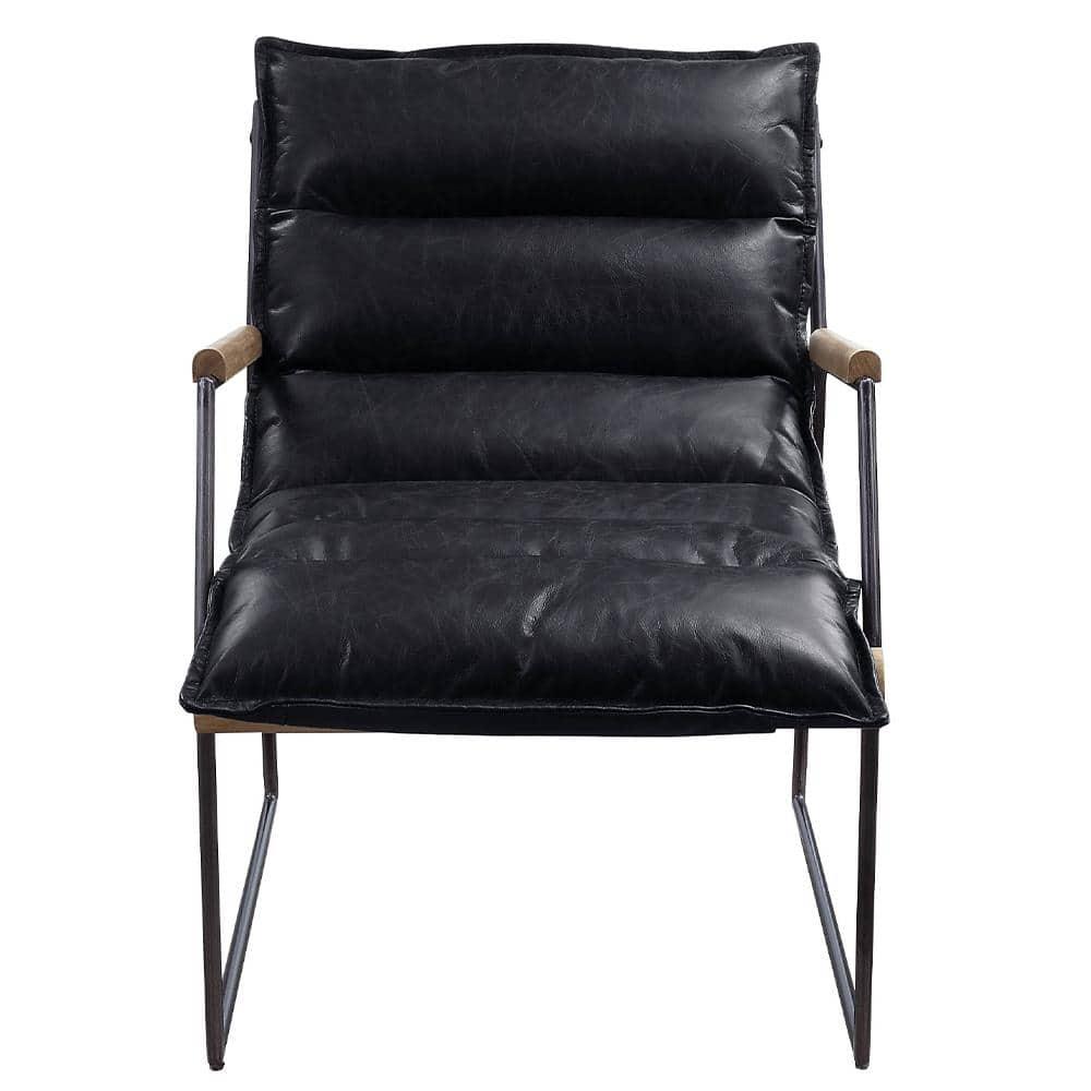 ACME Luberzo Top Grain Leather Upholstered Accent Chair in Distress Expresso