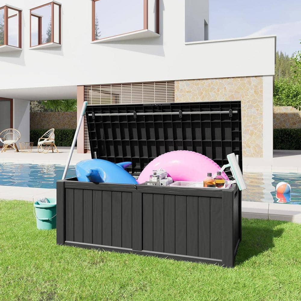 Hokku Designs Waterproof 120 Gallon Large Outdoor Indoor Patio Storage Deck Box , Outside Storage Bin for Cushion Pillows, Towels, Garden Tools