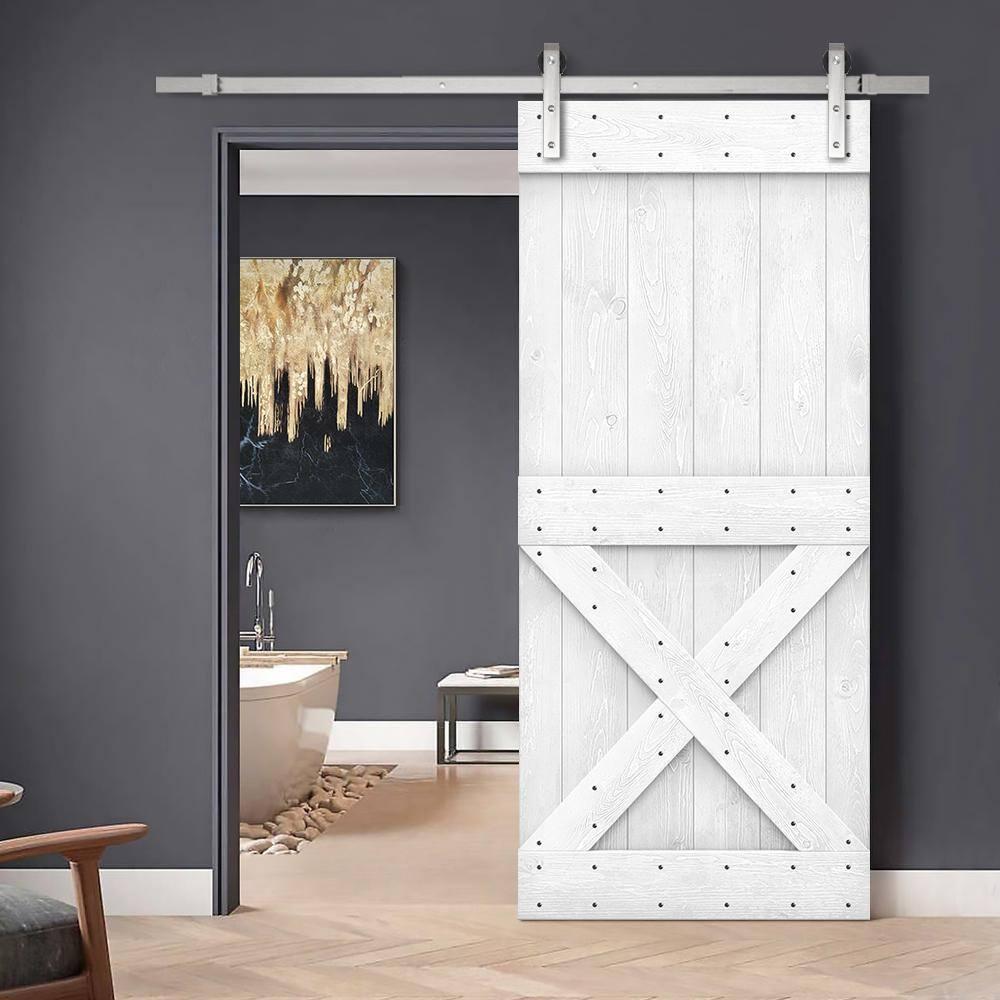 Calhome 36'' x 84'' Solid Wood Paneled Painted with Installation Hardware Kit Barn Door