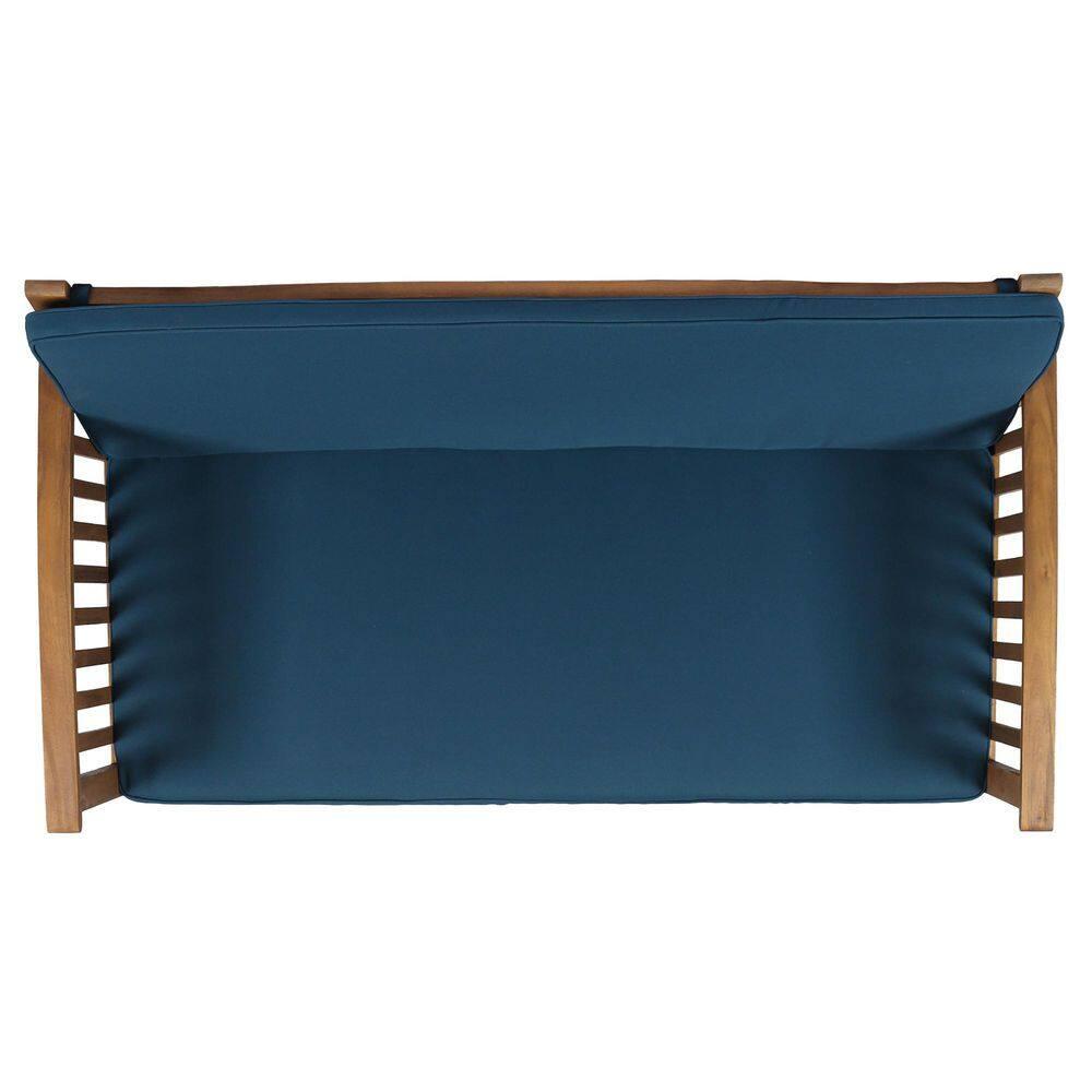 GDF Studio Oliver Outdoor Acacia Wood Loveseat, Brown and Dark Teal