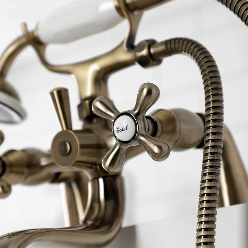 Kingston Brass Kingston Three-Handle 2-Hole Deck Mount Clawfoot Tub Faucet with Hand Shower