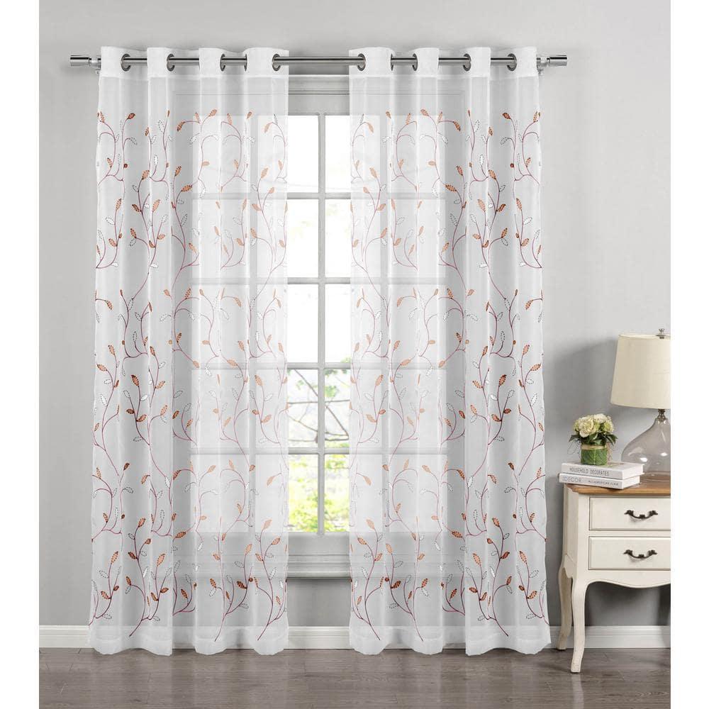 Grommet Curtain Panel, Embroidered Sheer Extra-Wide, Pink 54" x 84"