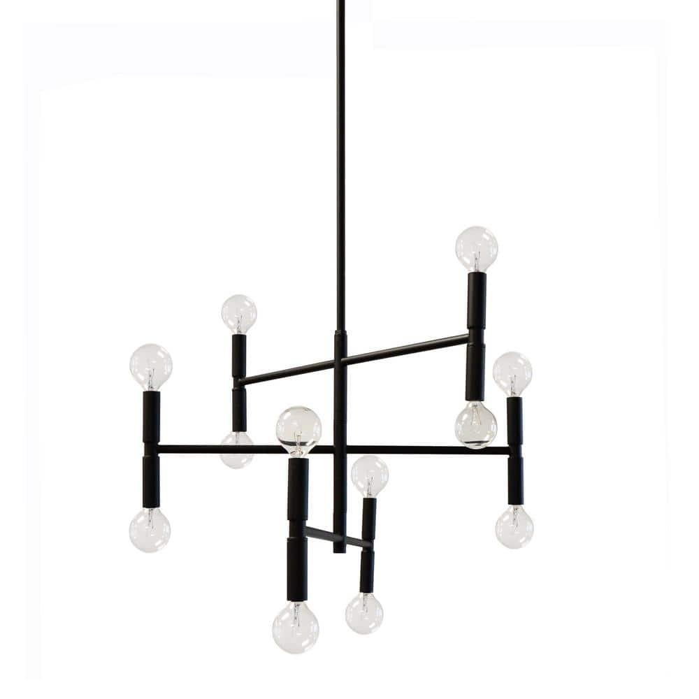 AVA-2012C-MB-Dainolite-Ava - Twelve Light 3-Tier Chandelier-Matte Black Finish