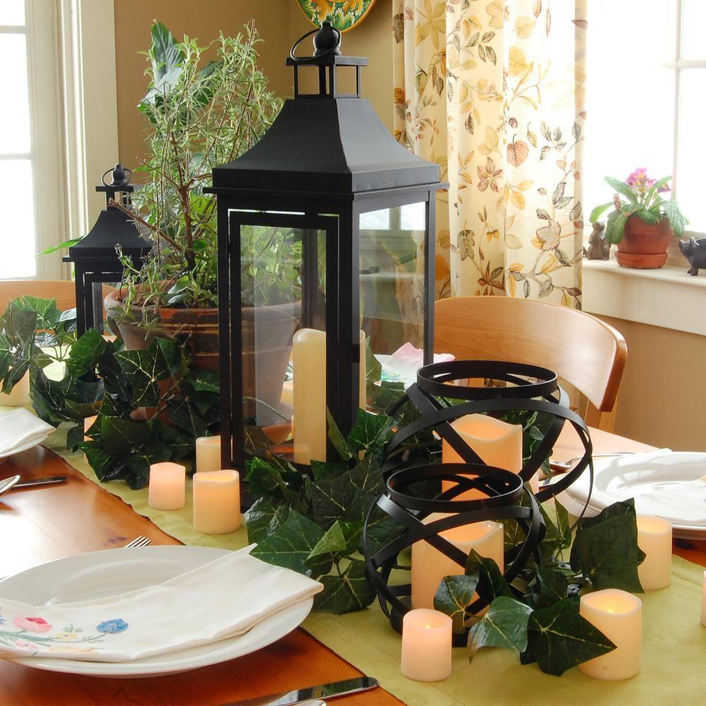 LumaBase Metal Lantern with Battery Operated Candle - Black (Tall)