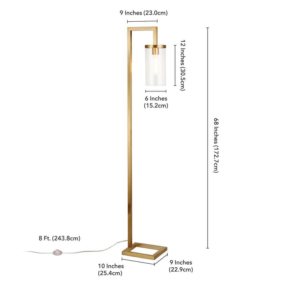 Evelyn&Zoe Malva 67.75" Tall Floor Lamp with Glass shade in Brass/Clear
