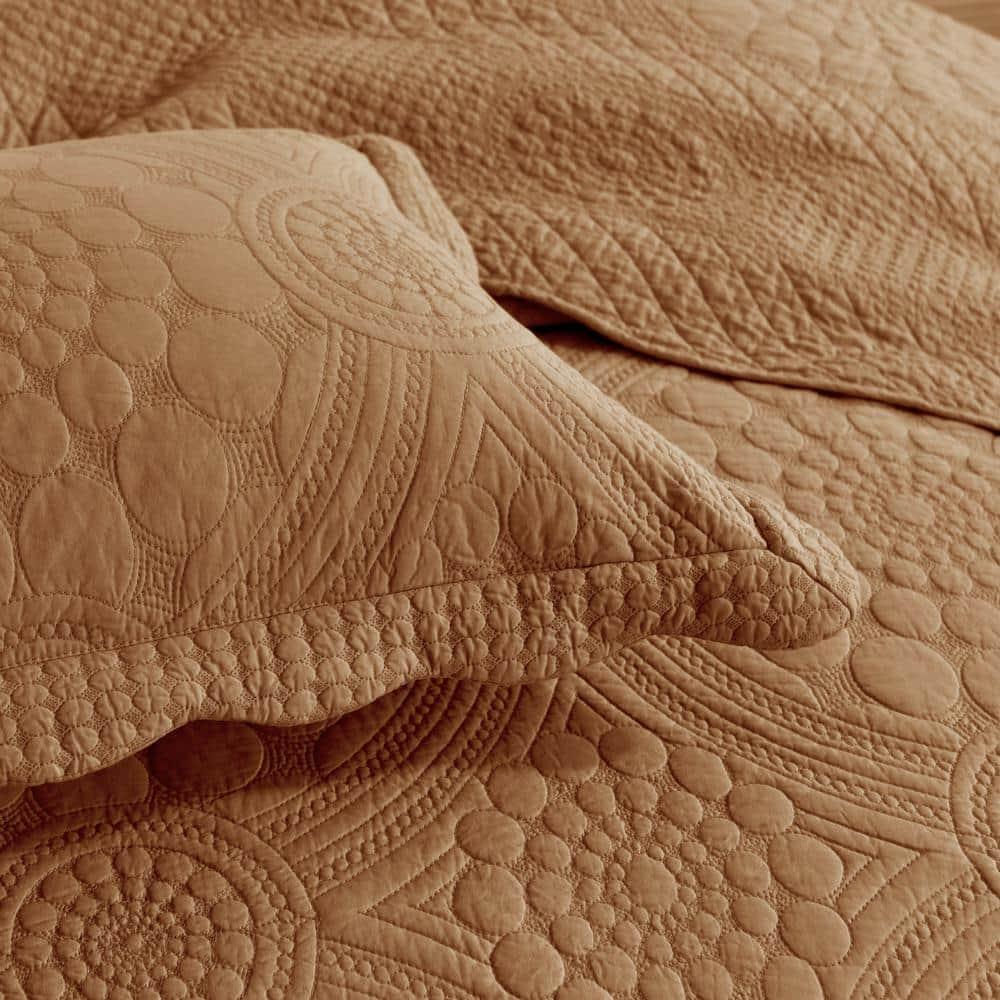 Dusty Orange Cotton King Size Bedspread Quilt Set