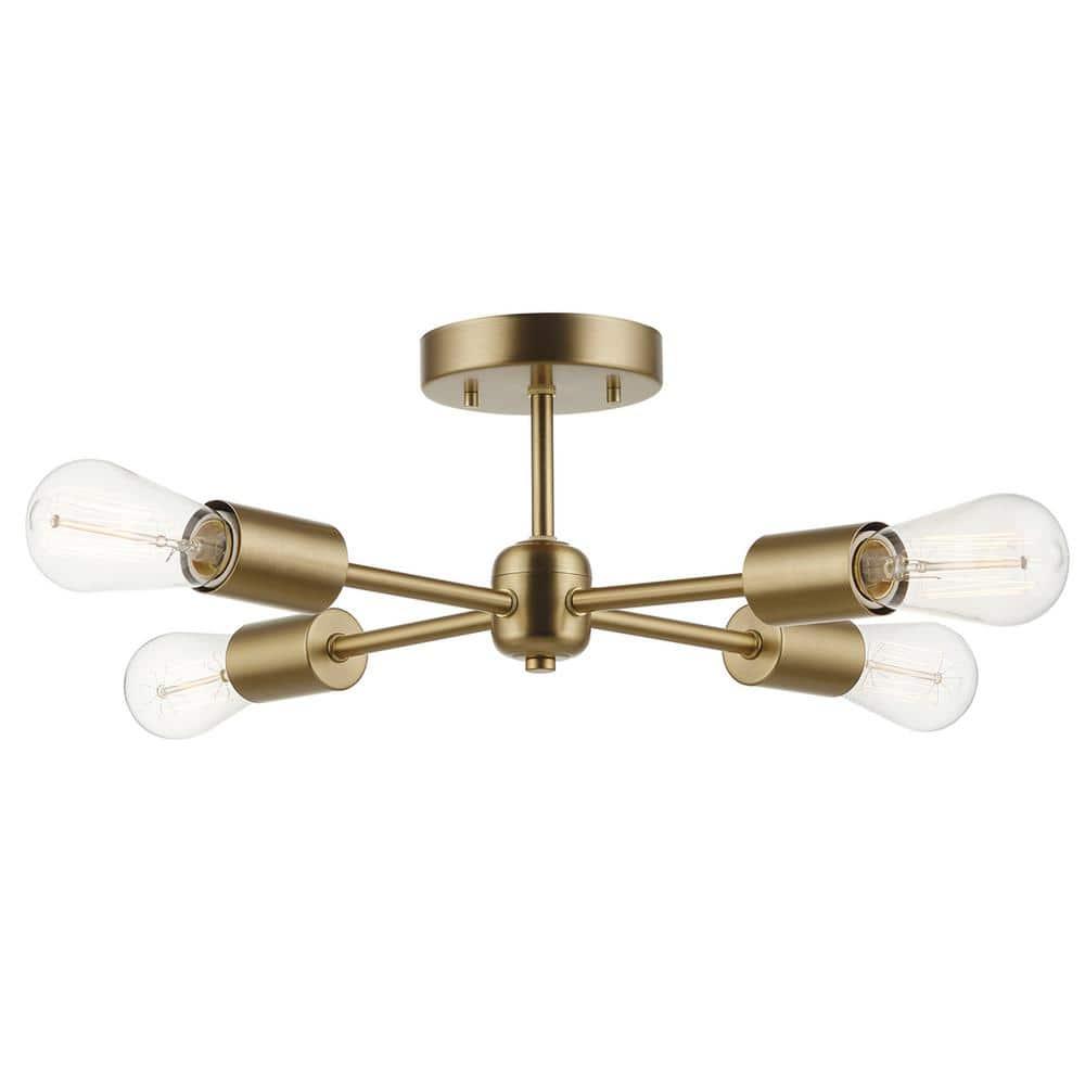 Globe Electric 17" 4 Brass Living Room Flush Mount Lights with Globe Glass