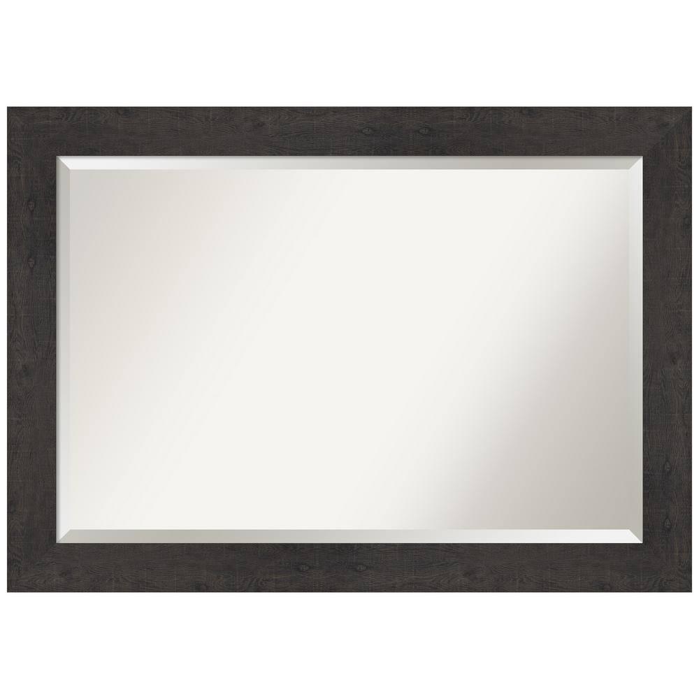 Amanti Art Beveled Bathroom Wall Mirror - Rustic Plank Espresso Frame Outer Size: 41 x 29 in