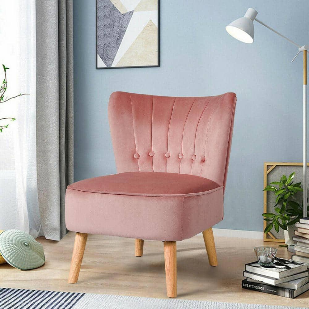 Costway Armless Accent Chair Modern Velvet Leisure Chair Single Upholstered Pink
