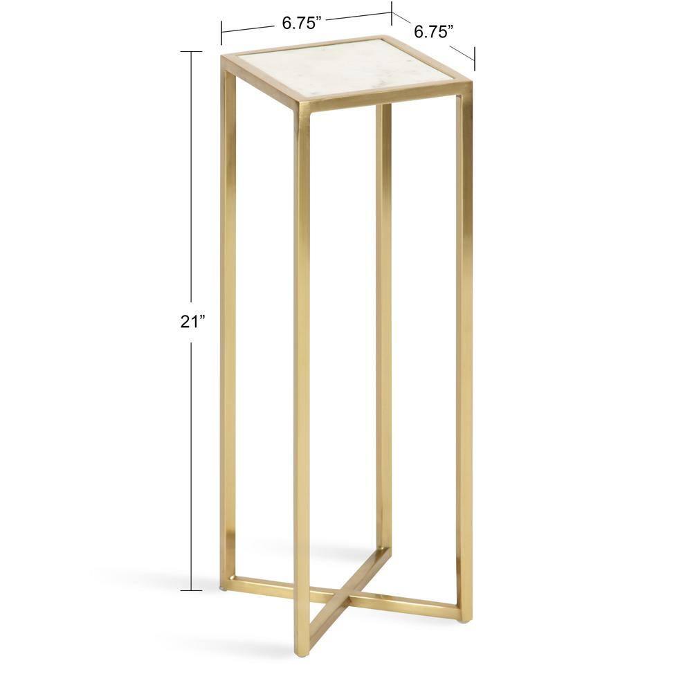 Kate and Laurel Jaspur Square Metal Drink Table, 7x7x21, Gold and White