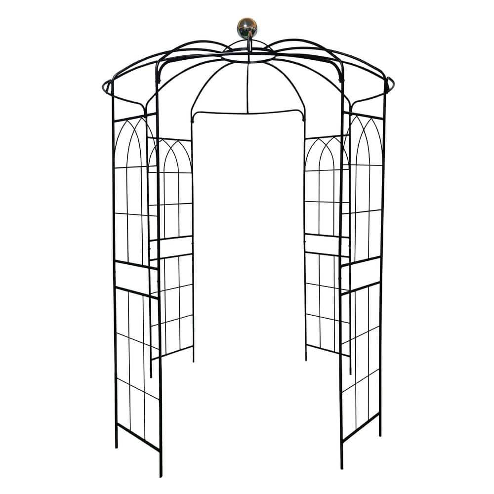 ANYHI Metal Garden Arch Iron Garden Arbors Gazebo Dia 81.3'' x 114.2'' High Birdcage Shape Pergola Pavilion for Wedding Ceremony White