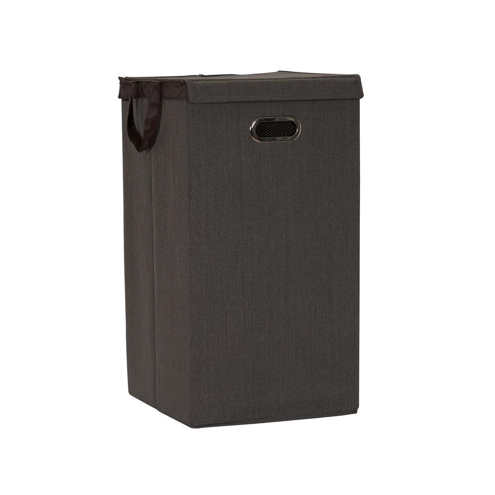 Household Essentials Collapsible Laundry Hamper Gray/Brown: Slim Clothes Hamper with Lid, Removable Liner, Magnetic Closure