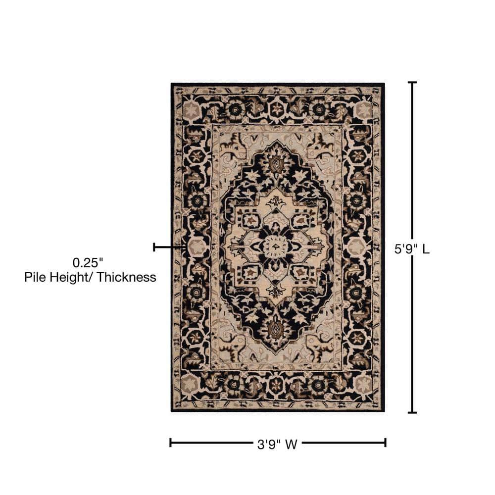 Chelsea HK709 Hand Hooked Area Rug - Black/Natural - 3'9"x5'9" - Safavieh.