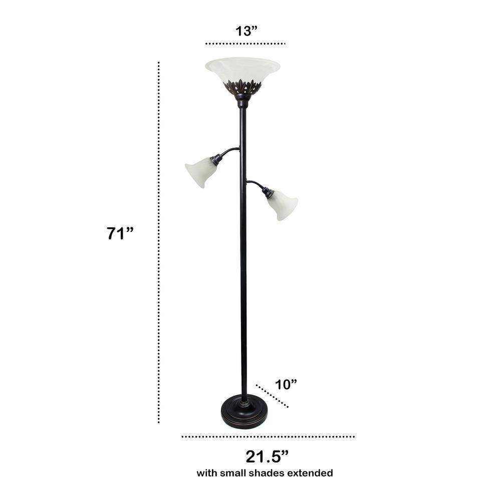 Torchiere Floor Lamp with 2 Reading Lights and Scalloped Glass Shades Bronze/White - Lalia Home: Adjustable, UL Listed, Metal Body