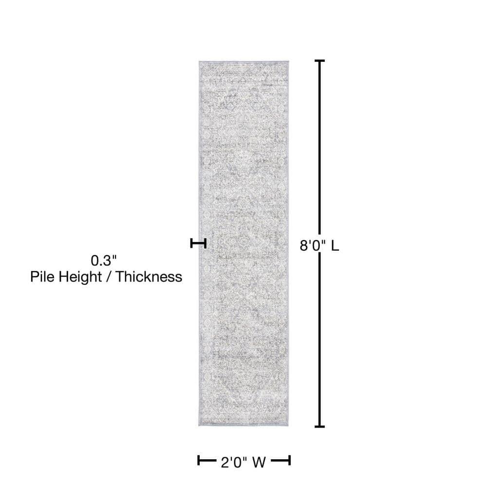 SAFAVIEH Brentwood Adams Oriental Runner Rug, Light Grey/Ivory, 2' x 8'