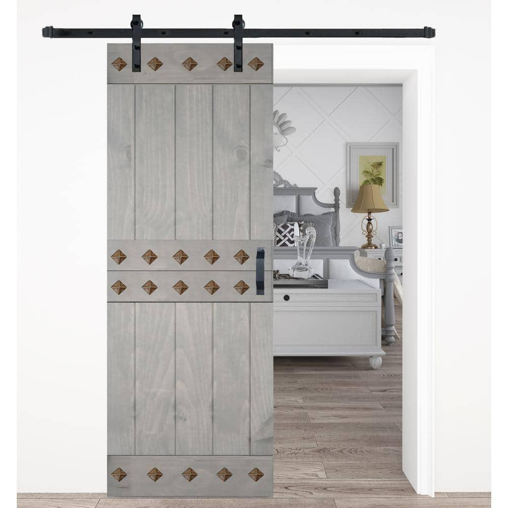 IsLife 84'' Solid Wood Paneled Matte with Installation Hardware Kit Barn Door