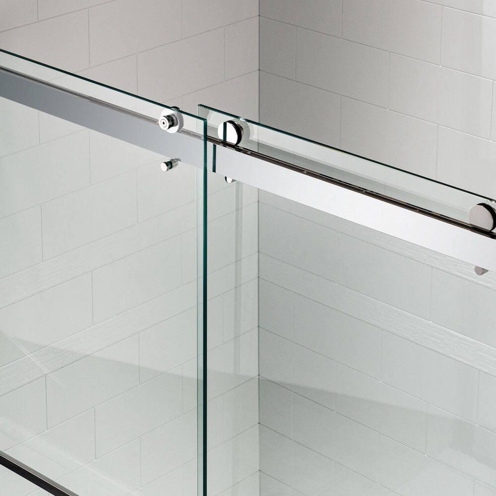WoodBridge Frameless Single Sliding Shower Doors, 56-60" W X 62" H With 5/16" Clear Tempered Glass And Explosion-Proof Film MSDF6062-B